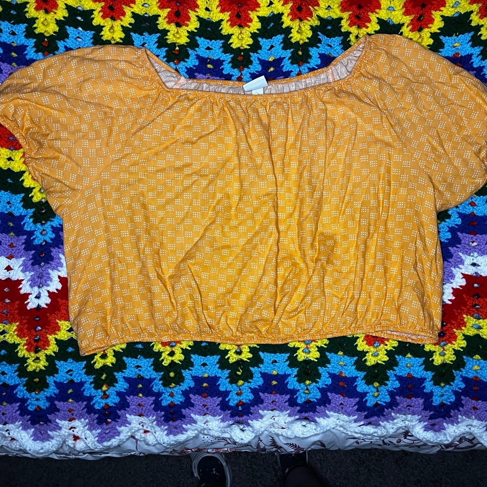 orange off the shoulder crop
